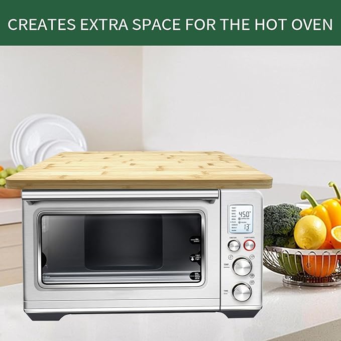 GCQ 17.8" × 10.8" Bamboo Cutting Board for Breville 860BSS 845BSS BOV800XL Smart Oven, Convection Toaster Oven Accessories With Heat-Resistant Non-Skid Silicone Feet,100% Natural Organic Bamboo