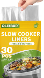 30 Count Slow Cooker Liners, 13"x21", Fits 3-8 Quarts, Disposable Pot Liners Compatible with Crockpot, Oval Large Size, BPA-Free Cooking Bags, Kitchen Accessories, Cook with Ease