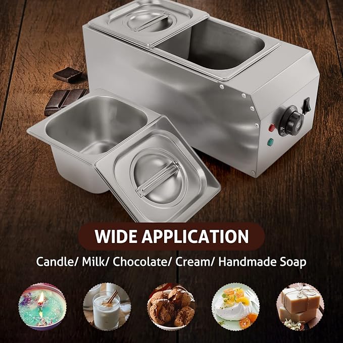 WICHEMI Chocolate Tempering Machine Chocolate Melter Chocolate Melting Pot 2 Tanks 9lbs Stainless Steel Chocolate Warmer Melting Machine Home Or Bakery Use