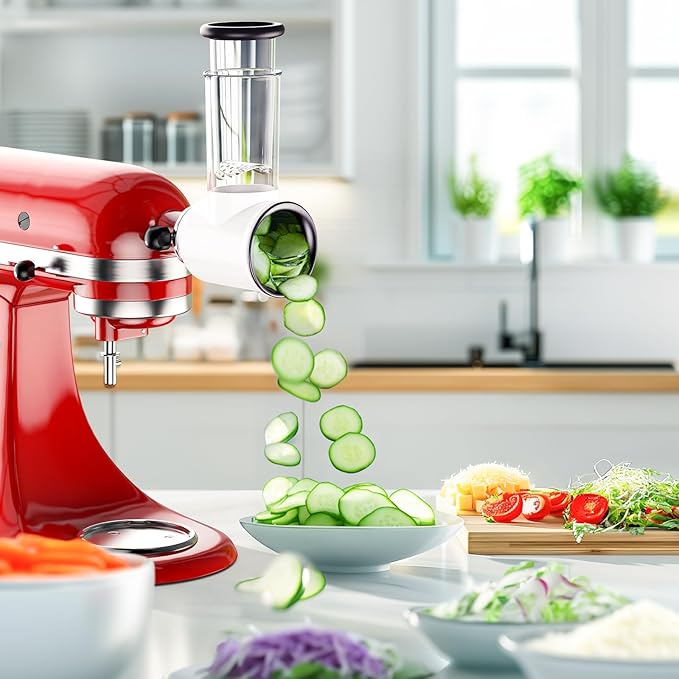 Slicer Shredder Attachment for KitchenAid Stand Mixer, Cheese Grater for KitchenAid Mixer, Salad Maker Accessory, Cheese Grater with 3 Blades, Attachment for Kitchenaid Mixers