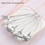 Matte Silverware Set, VANVRO 60-Piece Stainless Steel Flatware Set, Satin Finish tableware Cutlery Set, Service for 12, Home and Restaurant, Dishwasher Safe