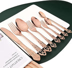 Royal 24-piece Rose Gold Mirror Silverware Dinnerware, 18/10 Stainless Steel Luxury Flatware Service For 6 Tableware Ideal For Wedding Home Restaurant, Dishwasher Safe