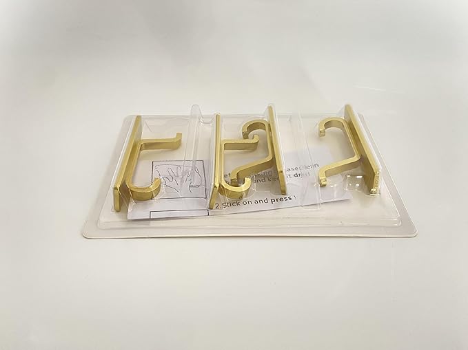 pickpiff Self Adhesive Hooks, Extra Sticky 10LB (Max), Heavy Duty Stainless, Stick On Wall and Door Hooks for Hanging, Bathroom Towel Hooks and Coat Hooks, Robe Hook Wall Mounted, Gold, 4 Pack