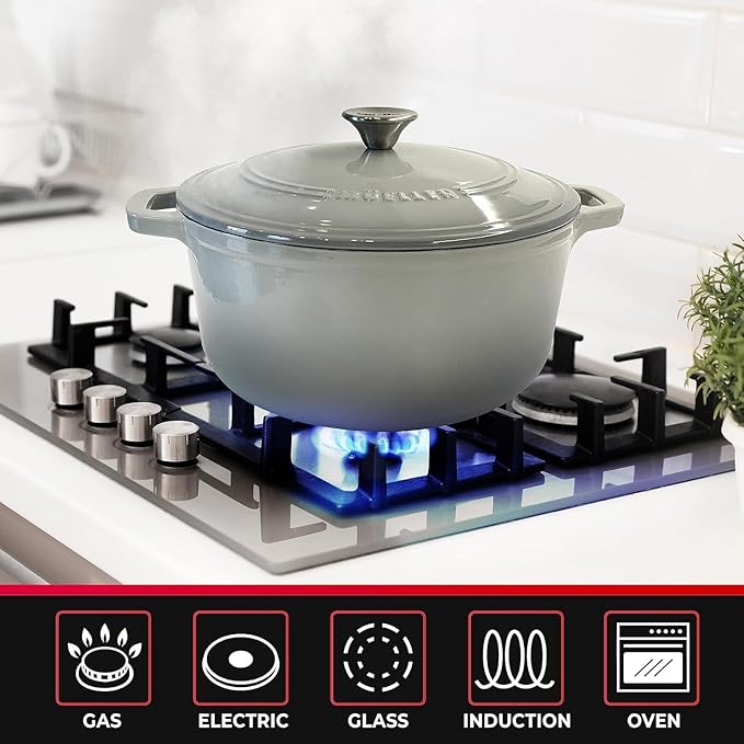 MÜELLERHOME 4.5 QT Enameled Cast Iron Dutch Oven, Heavy-Duty Casserole Dish and Braiser Pan with Lid and Stainless Knob, Oven-Safe up to 500° F & Across All Cooktops, Grey