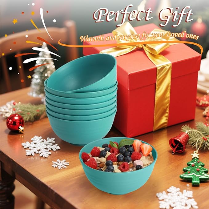 Homienly Wheat Straw Bowls, Cereal Bowls, Plastic Bowl Alternative, Set of 8, Unbreakable Microwave Safe Bowls for Soup, Salad, Dinner, Cereal, Snack, Dishwasher Safe for Kitchen, Party (Green, 26 OZ)