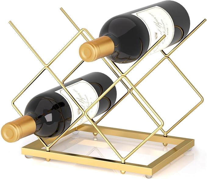 Urban Deco Gold Wine Rack Small Countertop for Cabinets – 5 Wine Holder Countertop Stylish and Compact Small Wine Racks
