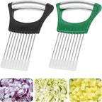 2PCs Stainless Steel Onion Slicer Holder, Onion Cutter Holder for Slicing of Onions,Tomatoes,Avocados,Eggs and Other Vegetables,KItchen Utensils (Green & Black)