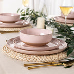 AmorArc Ceramic Dinnerware Sets for 4, 12 Pieces Handpainted Plates and Bowls Set with Rustic Terracotta Underside, Scratch Resistant Stoneware Dishes Set, Dishwasher & Microwave Safe