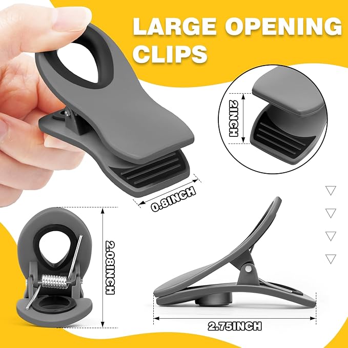10 Pack Magnetic Chip Clips, Gray Plastic Snack Clips with Magnet for Refrigerator