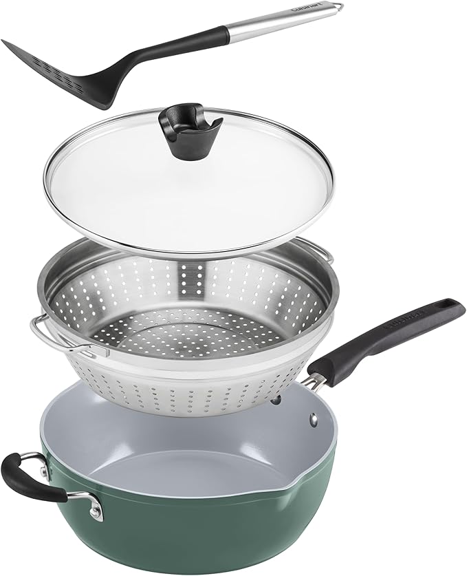 Cuisinart Preferred Pan 4-Pc Set - Sensible Sage Green (4.5 Qt. Multi-Purpose Pan w/Cover, Steamer, Slotted Turner)