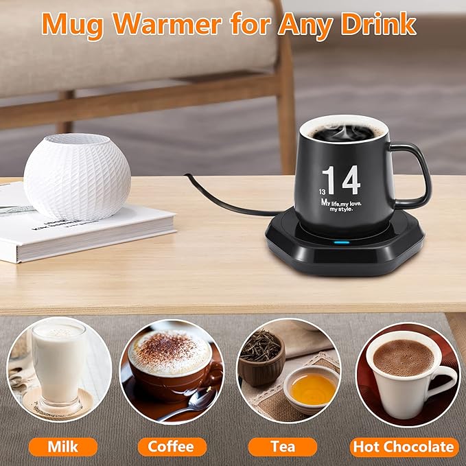 Smart Beverage Heating Plate Candle Wax Cup Warmer Electric Thermostat Coaster for Hot Coffee Milk Tea Water Cocoa Desk Home Office Use (R1 Black)