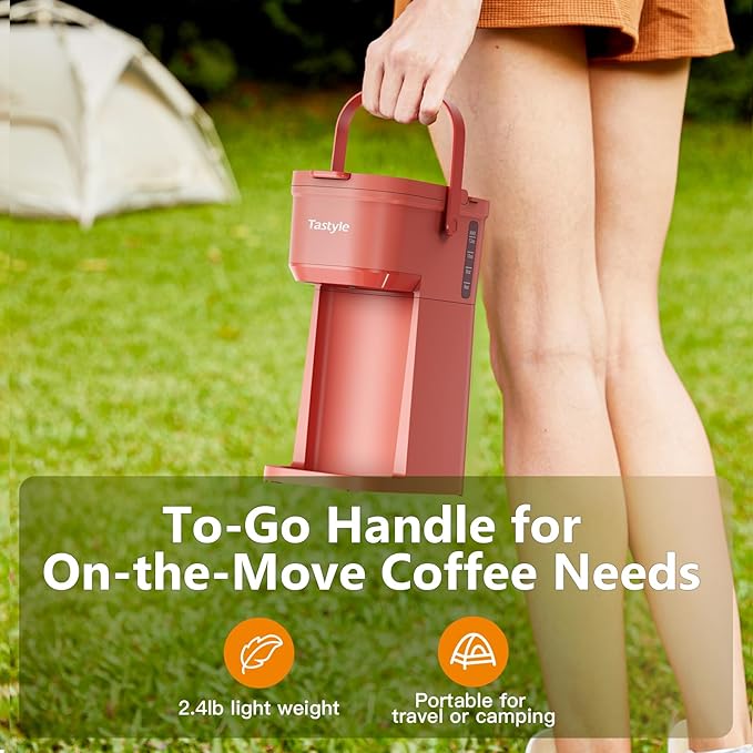 Single Serve One Cup Coffee Maker, for K Cups and Grounds, Mini Coffee Maker with Portable Handle, 6 to 12 Oz Brew Size, for Travel, Camping, Office, RV and Dorm, 120V, Salmon Pink