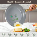 ceramic cookware set,Healthy,Non Toxic,Pots and Pans Set non stick,14-Pcs Kitchen induction cooking Sets, nonstick Pot and Pan Set with silicione Utensils,PFOS/PFOA Free,Cream and Gold