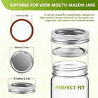 52Pcs Wide Mouth Canning Lids, Rings for Ball & Kerr Mason Jar Lids with Bands - Food Grade with Silicone Airtight Seal Split-Type Metal Large Ball Lids