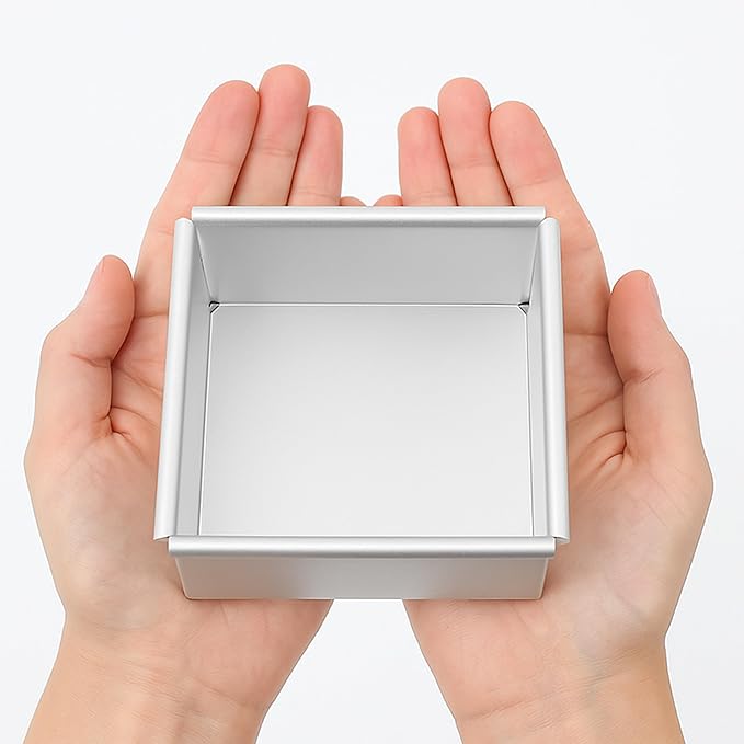 4 Inch Square Aluminum Cheesecake Pan with Removable Loose Bottom for Baking, Cake Mold Bakeware (4.4'' x 4.4'' x 2'')