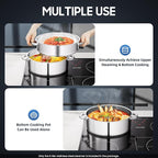 5-Tier Stainless Steel Steamer Meat Vegetable Cooking Kitchen Steamer Cooker Multi-Layer Food Cookware with Handle for Gas Electric Stove Dumpling Stock Sauce (28cm)