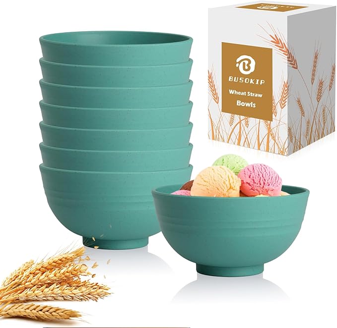 Wheat Straw Bowls Set of 8, Microwave and Dishwasher Safe, Unbreakable and Lightweight Small Bowl for Snack, Yogurt, Dessert Bowls for Kitchen, Picnic, Party (Green, 10 OZ)