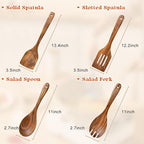 4Pcs Wooden Spoons for Cooking, Acacia Wood Kitchen Utensils Set for Nonstick Pans, Smooth Finish Cooking Utensils with Long Handle, Wooden Spatula for Cooking, Mixing, Baking