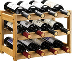 VASMIA Bamboo Wine Rack, Sturdy and Durable Wine Storage Cabinet Shelf, Wine Racks Countertop for Pantry,Kitchen,3-Tier 12 Bottles Wine Rack Natural