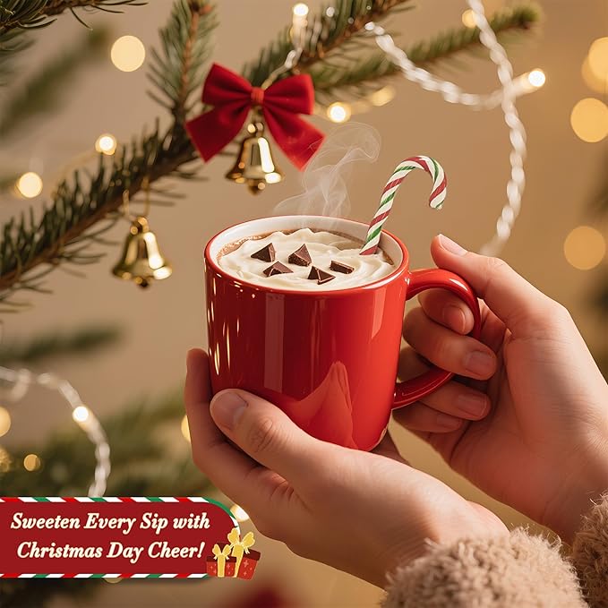 Christmas Candy Cane Glass Stir Sticks - 7.1" Cute Swizzle Stick for Coffee & Cocktails - Festive Red, Green& White Striped Design - Holiday Party Drink Mixers Essentials (5-Pack)