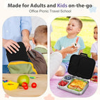 Stainless Steel Bento Box Kids, Leak Proof Metal Bento Lunch Box,3 Compartments 304 Stainless Steel Bento Lunch Containers for School and Office,Dishwasher Safe, BPA-Free(Black)