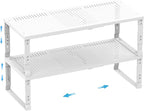 Expandable Spice Rack,Stackable Storage for Cabinet, Multi-Functional Kitchen Shelving,Height-Adjustable,Sustainable Organizer Solution(2Packs/White/Large)