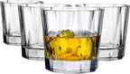 NUDE Whiskey Glasses Set of 4 – Hemingway 11.25 oz Lead-Free Crystal Old Fashioned Lowball Rocks Glasses for Whisky, Scotch, Bourbon & Tequila – Linear Pattern with Optical Effect, Dishwasher Safe