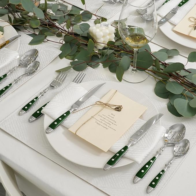 24-Piece 18/0 Stainless Steel Silverware set,Vintage Flatware set with Bakelite Handle,service for 4,Cutlery set (Green)