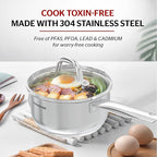 SUNHOUSE – 2 Quarts Stainless Steel Sauce Pan with Lid - PFOA-FREE, Stainless Steel Sauce Pan, Advanced Impact Bonding Induction Base, Stay-Cool Handle, Compatible with All Cooktops