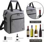 ALLCAMP 6 Bottle Wine Gift Bag - Insulated Tote Cooler, Adjustable Strap, Includes 6 Wine Glasses, Napkins & Corkscrew, Portable Travel Gifting(Gray)