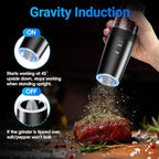 Rechargeable Gravity Electric Salt and Pepper Grinder Set with LED Light, Type-C Fast Charging, Adjustable Coarseness, Large Capacity Grinder for Kitchen, Restaurant & Outdoor, (2 Pack)