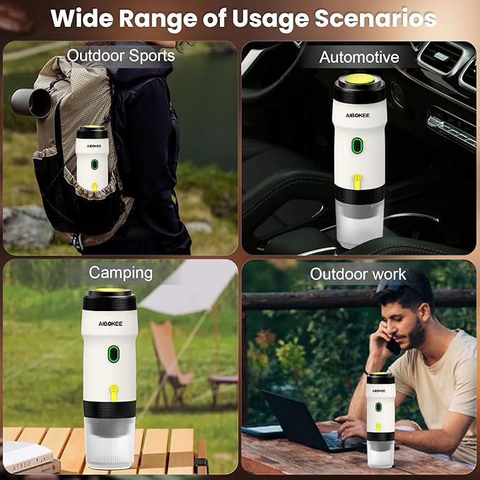 Portable Espresso Machine,Travel Coffee Maker for Camping, Car Coffee Maker Self-Heating with USB-DC,3-in-1 Extraction of 8g Ground Coffee & NS Capsule for Hiking,Office,RV(White)