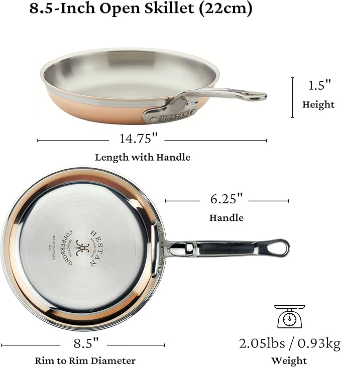 Hestan - CopperBond Collection - 100% Pure Copper Frying Pan, Induction Cooktop Compatible, 8.5-Inch