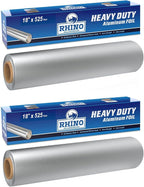 Rhino Aluminum Foil Heavy Duty - 18 x 525 sf, 25 Microns Thick (Pack of 2) Foil Aluminum Roll - Commercial Grade & Extra Thick, Strong Enough for Food Service Industry