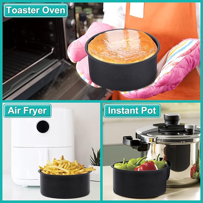 E-far 6 x 3 Inch Cake Pan Set of 2, Nonstick Stainless Steel Small Round Cake Pans Tin for Birthday Wedding, Stainless Steel Core & Non-toxic Coating, Deep & Straight Side