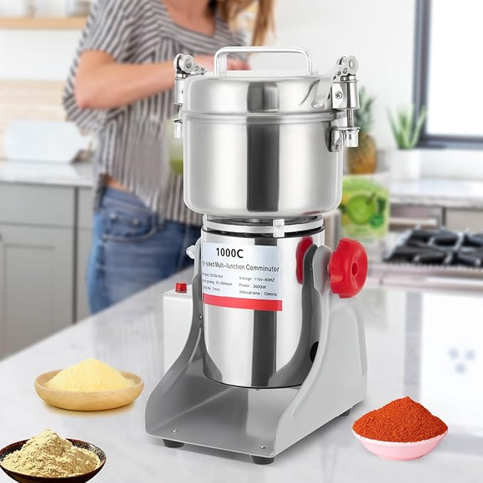 Electric Grain Mill Grinder, 1000g/2.2 lbs High-speed 30000r/min Food Grinder, 110V 3600W Countertop Grain Mill for Dry Spice Herbs Grains Coffee Rice Pepper (1000g)