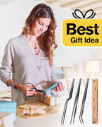 Fine Cooking Tweezers Set, Professional Stainless Steel Food Tongs, Kitchen Black Long Chef Tweezer for Cooking, Plating, Decorating and BBQ (BLACK, 12 inch)