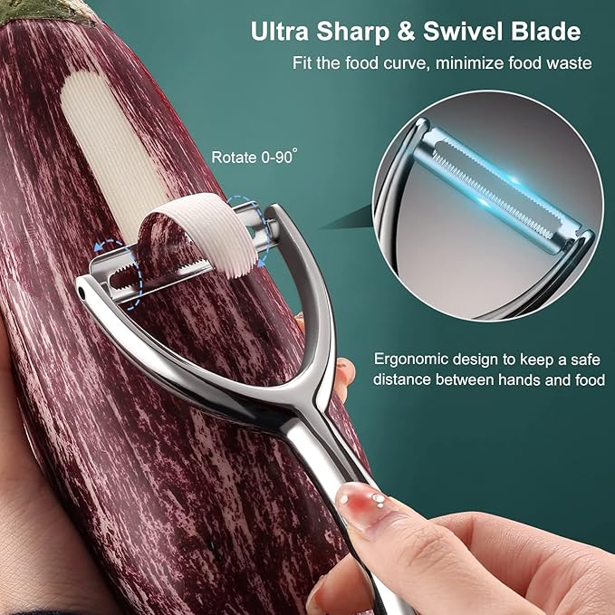 Vegetable Peeler Stainless Steel, Premium Potato Peelers for Kitchen, Veggie Fruit Peeler, Apple Carrot Cucumber Peeler，Ultra Sharp Rotary Blade, Heavy Duty Ergonomic Handle (5-year warranty）