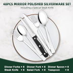48-Piece Silverware Set, CEKEE Stainless Steel Flatware Set for 8 with Steak Knives, Mirror Polished Kitchen Utensils Set, Tableware Cutlery Set for Home, Dishwasher Safe - Spoons and Forks Set