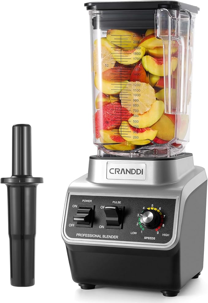 CRANDDI Professional Commercial Blender, Max 1500W, 80oz Pitcher, Powerful Blender with Tamper for Smoothie, Ice Crushing, Variable 9 Speeds Control, K96, Black