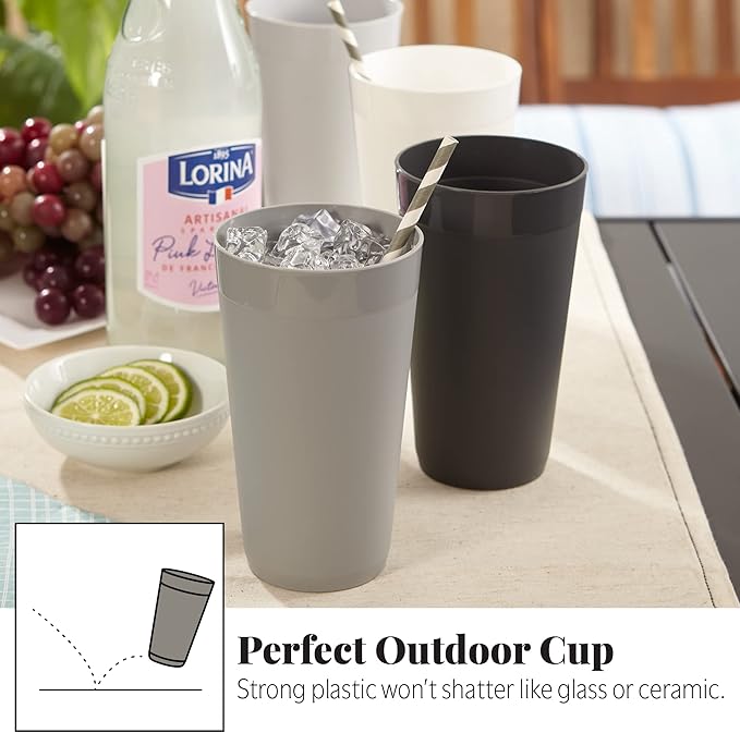 US Acrylic Newport 20 ounce Unbreakable Plastic Stackable Water Tumblers in Grey Stone | Set of 12 Drinking Cups | Reusable, BPA-free, Made in the USA, Top-rack Dishwasher and Microwave Safe