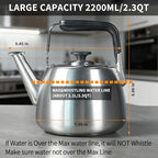 Tea Kettle, Whistling Stovetop Tea Kettle, Large Capacity Teapot Suits for All Heat Source, Professional Fast Heat Technique Teapot with Thick Body and Bottom, Durable and Sturdy Tea Pot