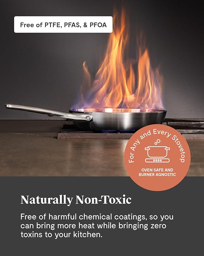 Caraway Stainless Steel Cookware Set – 12 Piece 5-Ply Stainless Steel Pots and Pans Set - Includes Fry, Sauce, Sauté Pan, Dutch Oven, and Space-Saving Storage - Non Toxic, PTFE & PFOA Free