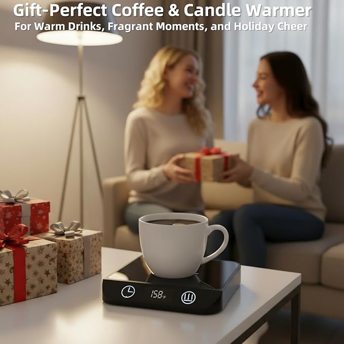Coffee Mug Warmer, 20W Fast Heating & Constant Temperature Control, 6-Temp Settings, 1-12H Timer, Candle Warmer, Compatible with Various Cups for Coffee, Tea, Milk (Black)