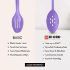 DI ORO Silicone Spoons for Cooking - Large Kitchen Spoons for Mixing, Serving & Stirring - 600°F Heat-Resistant Non Stick Utensils – Big Solid & Slotted Basting Spoon - Dishwasher Safe (2pc, Lavender)