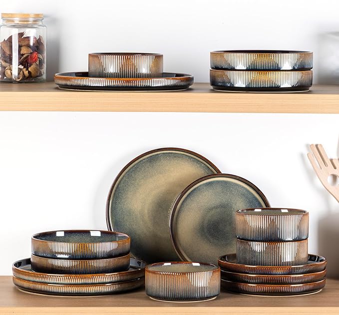 theterra 7.5'' Ceramic Pasta Bowls, Salad Bowls Set of 4, Stoneware Serving Bowls for Fruits, Noodle, Dinner, House-warming Wedding Present, Coca Mocha