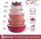 COOK WITH COLOR Stainless Steel Mixing Bowls Set - Nesting Bowls, 6 Pieces, Rose