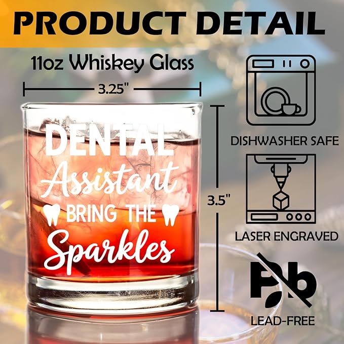 kunlisa Dental Assistant Gifts Whiskey Glasses, Dental Gifts for Women Men, Dentist Gift 10 oz Drinking Rocks Glasses for Women Men Whisky Cocktail Scotch Bourbon Liquor