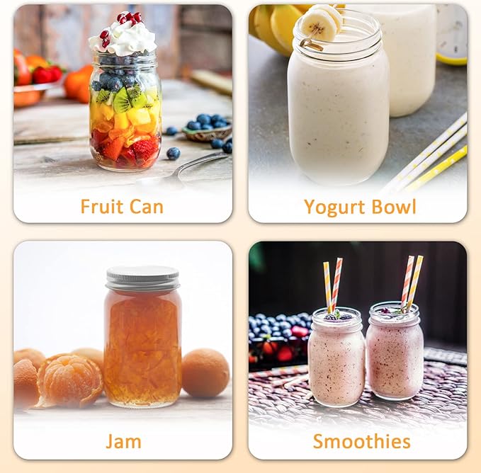 Mason Jars 16 oz 12Pack with 6 Extra Lids, Glass Pint Canning Jars 16 oz - 16oz mason jars with silver lids and extra 6 gold lids for Canning/Preserving/Meal Prep