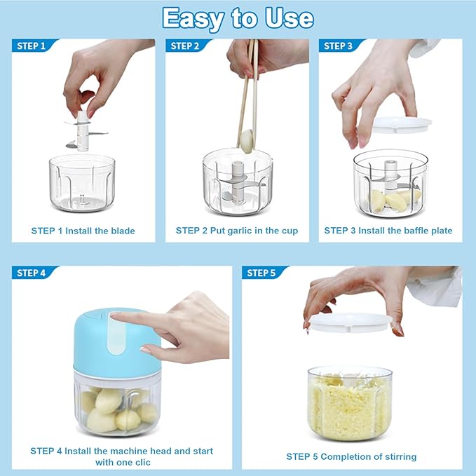 Electric Garlic Chopper, 250ML Portable Garlic Chopper with USB Charging Function, Wireless Food Processor for Chili, Fruit, Meat, Ginger, Onion etc